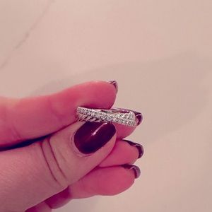 David Yurman Crossover Band Ring in Sterling Silver with Pavé Diamonds
